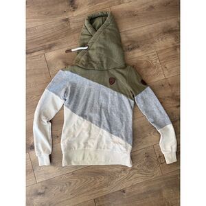 WANAKOME M hoodie Green Gray Cream Pullover Hood Thick Jacket High Neck